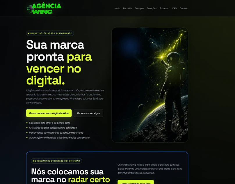 Capa da landing page da Agência Winc